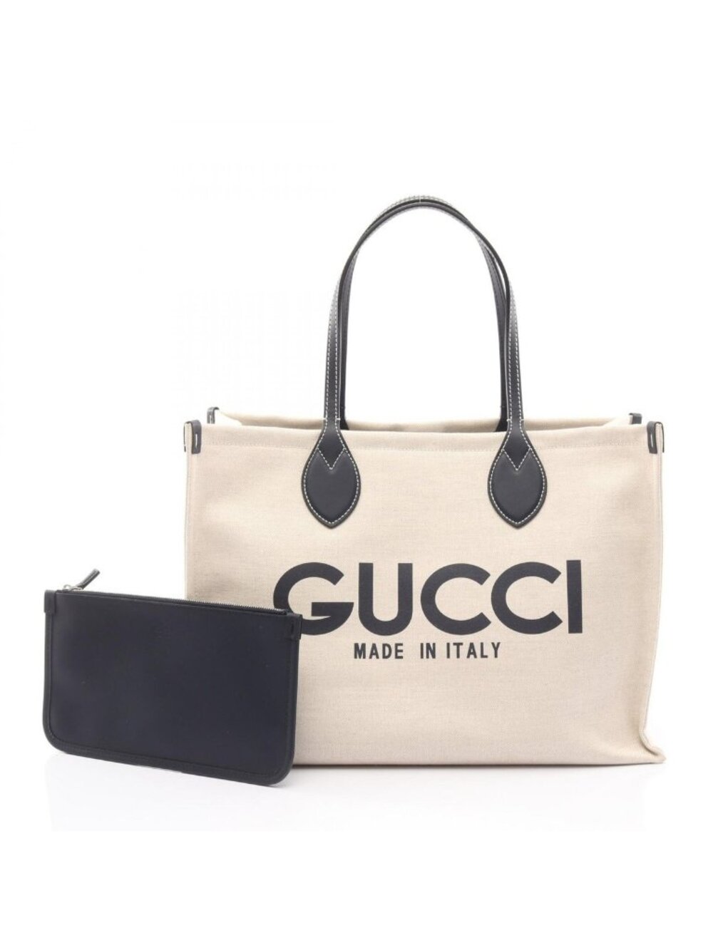 Gucci Tote Print Natural Navy Canvas Leather Large Ivory